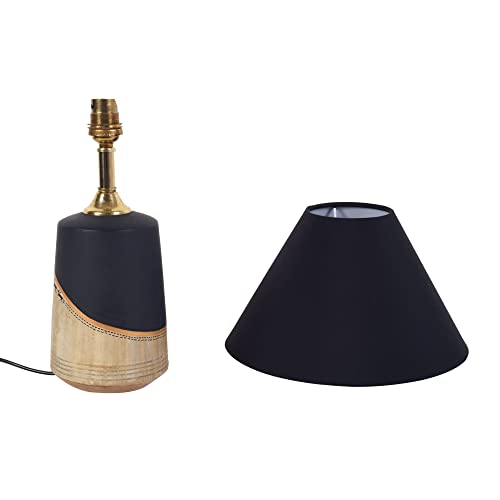 Image of AAKRITI ART CREATIONS | Midnight s Secret Terracotta Handcrafted Table Lamp with Abstract Art & Cotton Shade | Bedside Table Lamp