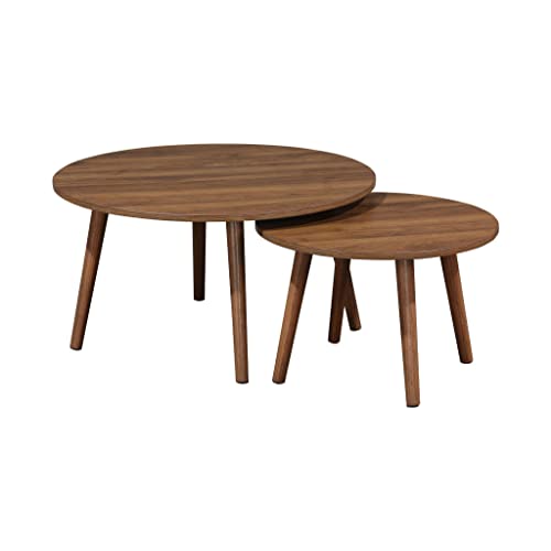 Alice's Home - Lot de 2 Tables Basses Rondes décor Bois de Noyer Népal