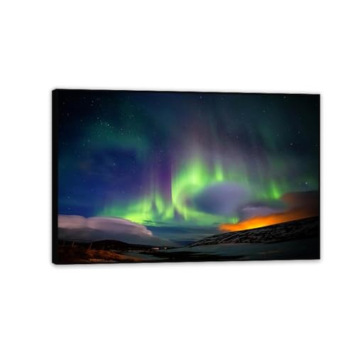 Art mural aurora pour salon et chambre : tableau paysage nature avec cadre