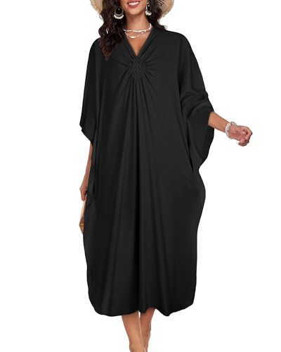 Image of Kaftan Dresses for Women V Neck Caftans Batwing Sleeve Beach Cover Ups | JILUVIN Plus Size Long Floral Print Dress, Loose Fit Maxi Casual Moomoo, Lounge House Mumu Nightgown Summer Vocation 2026
