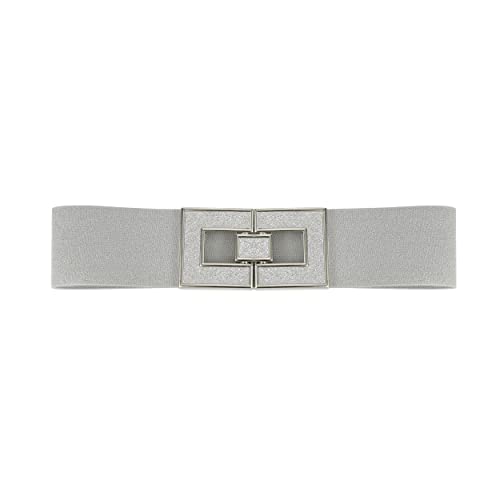 Women's Stretchy Waist Belt Vintage Retro Elastic Cinch Belts Waistband For Dresses (Silver+Silver Buckle, Suit For Waist Size 27