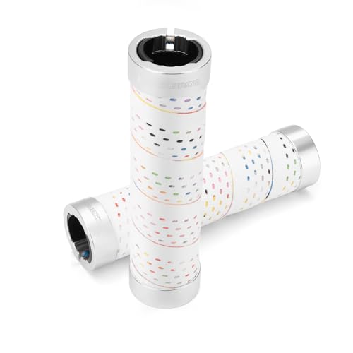 ROCKBROS(ロックブロス)自転車 グリップ クロスバイク対応 ロックオン式 シリコン素材 滑り止め 吸汗 快適 レインボーテープ風 22.2mm 六角レンチ付き ハンドルグリップ 白