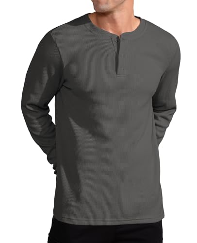 QUALFORT Henley Shirt for Men, Long Sleeve Cotton Blend Mens Pullover Top Outfits 2026