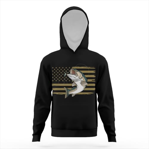 Fishing US American Flag Bass Fish Fisherman Youth Hoodie with Kangaroo Pocket and Stylish Design3