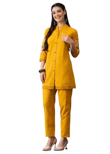 Image of Truvon Fashions Stylish Women's Co-Ord Kurta with Pant Set Cotton Floral Kurti for Women