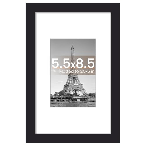 Image of upsimples 5.5x8.5 Picture Frame, Display Pictures 3.5x5 with Mat or 5.5x8.5 Without, Wall Hanging Photo Frame, Black, 1 Pack