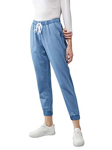 Image of Dolce Crudo Women's L Blue Regular Length Mid Rise Clean Look Regular Fit Denim Joggers