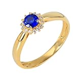 Type de métal : or jaune 18 carats ; poids total du produit : 2,02 g ; pierre principale : saphir bleu ; pierre secondaire : diamant blanc, forme de la pierre principale : forme ronde ; forme de la pierre latérale : forme ronde, taille de la pierre : taille idéale, poids de la pierre principale : 0,3 carat, poids de la pierre latérale : 0,07 ct ; taille de la pierre principale : 3,5 x 3,5 mm