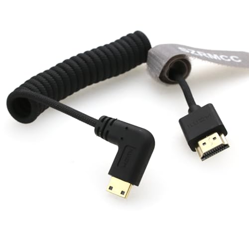 Cable Mini HDMI a HDMI 8K de ángulo recto SZRMCC en espiral trenzado para cámaras DSLR y mirrorless 4