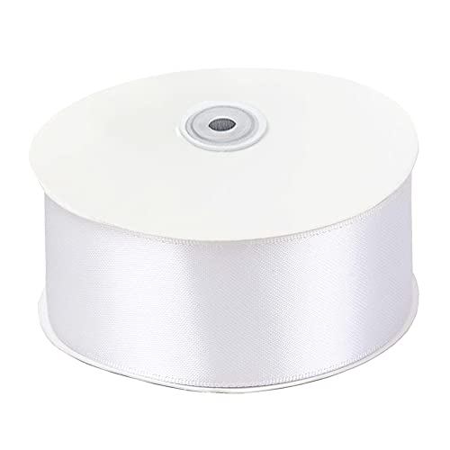 Image of Solid Color Double Faced White Satin Ribbon 2 inch X 50 Yards, Ribbons Perfect for Crafts, Wedding Decor, Bow Making, Sewing, Gift Package Wrapping and More
