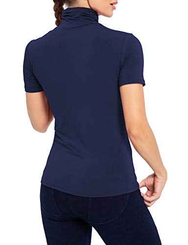 Image of AUHEGN Women's Mock Turtleneck Top Short Sleeve Lightweight Active T-Shirt (S-XXL)