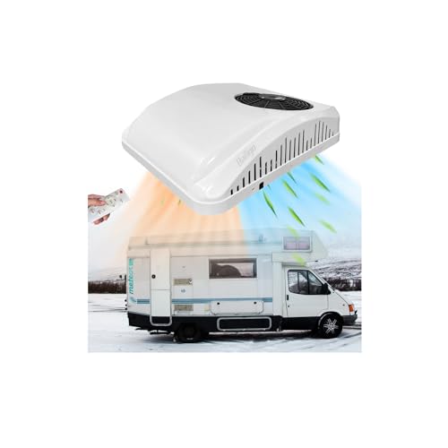 RV Air Conditioner with Heat 12V Universal Rooftop AC Unit Van Air Conditioner Heater Combo, 9000BTU Quiet 12 Volt Camper A/C Unit, 2 In 1 Heating & Cooling for Box Truck, Travel Trailer, Motorhome