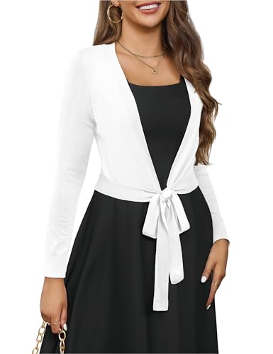 VOIANLIMO Women's Cardigan Knit Sweaters Long Sleeve Cropped Tie Front Bolero Shrug for Dresses S-XL4