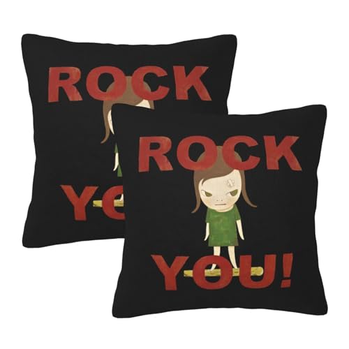 枕カバー 奈良美智 クッションカバー 2枚セット 座布団カバー まくらカバー おしゃれ 可愛い ソファ背当て 抱き枕 インテリア飾り オフィス 部屋飾り 四季通用 40X40cm