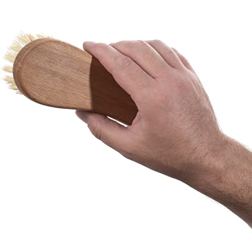 Konex Nylon Fiber Economy Utility Cleaning Hand Brush. Heavy Duty Hand-Held Scrub Medium-Stiffness Bristle Brush With Wood Body. (Peanut Shaped, Medium Stiffness Bristles) #TOP6