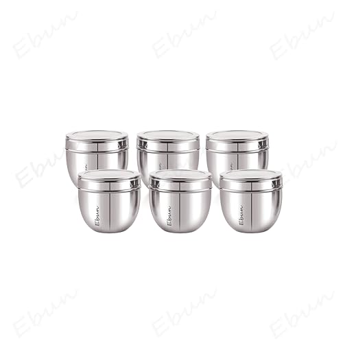 Image of Ebun Stainless Steel See Through Containers for Kitchen | Conical Shape Small Stainless Steel Dabba Set for Kitchen | Steel Container with Lid | 200 Ml Capacity | Pack of 6