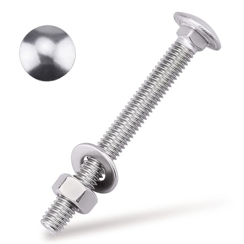 1/2-13 x 3-1/2" Carriage Bolts Kits, Grade A2-70, 304 Stainless Steel Carriage Screws with Hex Nuts and Washers, Round Head Square Neck, Coarse Thread, 4 Sets