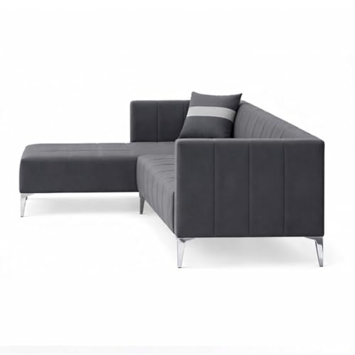 Image of Solomon Luxe Velvet-Suede Fabric 5 Seater LHS L Shape Sofa | Comfortable & Spacious Seating | Modern Sofa for Living Room - Dark Gray