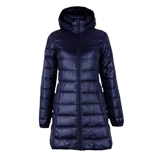 Manteau long en duvet femme grande taille bleu marine 4XL avec capuche
