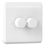 Dimmer Light Switch, Double Wall Dimmer Switch for LED, Halogen & Incandescent Bulbs, Trailing Edge Technology 2 Gang, 1 Way/2 Way Rotary Switch, 3-150 Watts, White