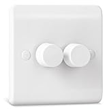 Dimmer Light Switch, Double Wall Dimmer Switch for LED, Halogen &amp; Incandescent Bulbs, Trailing Edge Technology 2 Gang, 1 Way/2 Way Rotary Switch, 3-150 Watts, White