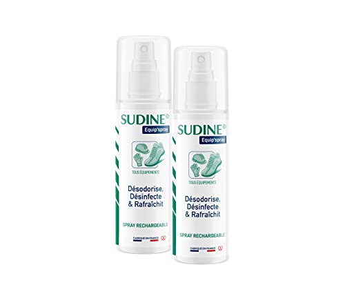 SORIFA - Lote de 2 - Sudine Equip'spray - Desodoriza, desinfecta, refresca - Zapatos, cascos, guantes, equipo - Spray recargable - Sin gas - Fabricado en Francia - Spray 125 ml