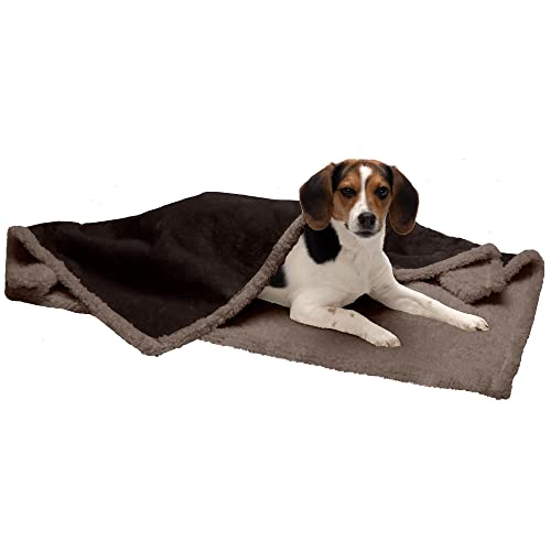 Image of Furhaven Waterproof & Self-Warming Throw Blanket for Dogs & Indoor Cats, Washable & Reflects Body Heat - Soft-Edged Terry & Sherpa Dog Blanket - Espresso, Medium (Pack of 7)