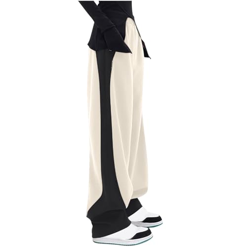 Image of Womens Wide Leg Stretchy Sweatpants High Elastic Waist Color Block Palazzo Pants Stylish Trousers
