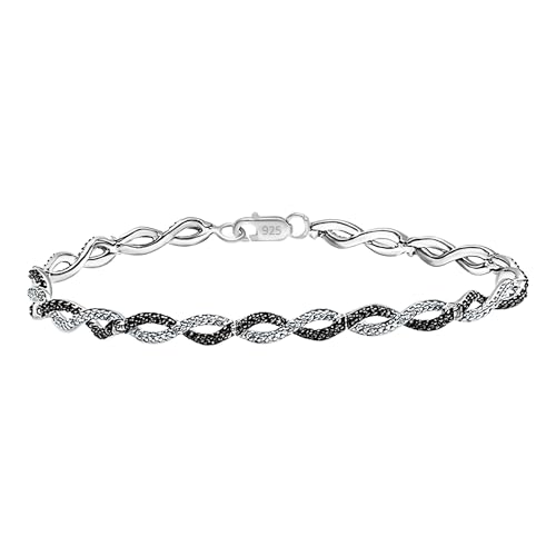 Dazzlingrock Collection 0.20 Carat (ctw) Round Black Diamond & White Diamond Swirl Infinity Tennis Link Bracelet for Women in 925 Sterling Silver