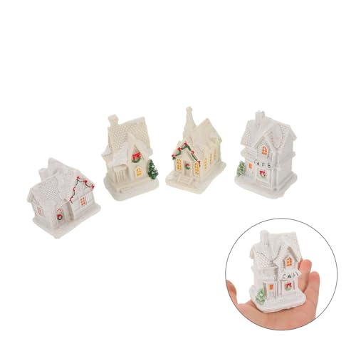 Adornos navideños para mesa HEALSOPTHY con mini aldea de invierno y cabañas con luz 7