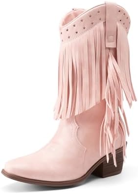 DREAM PAIRS Girls Cowboy Boots with Tassel Fringe Cowgirl Boots K...