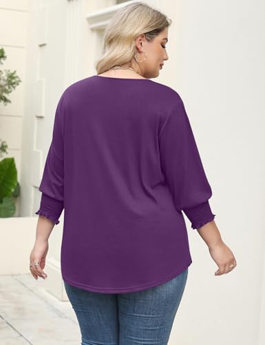 Rapbin Womens Plus Size Tops 3/4 Sleeve Blouses Shirts Casual V Neck Loose Tunic Tops 1X-5X
