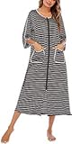 Veseacky Loose Comfy Nightgowns for Women Zip-Front Full Long Bath Robe with Pockets (Black,X-Large)