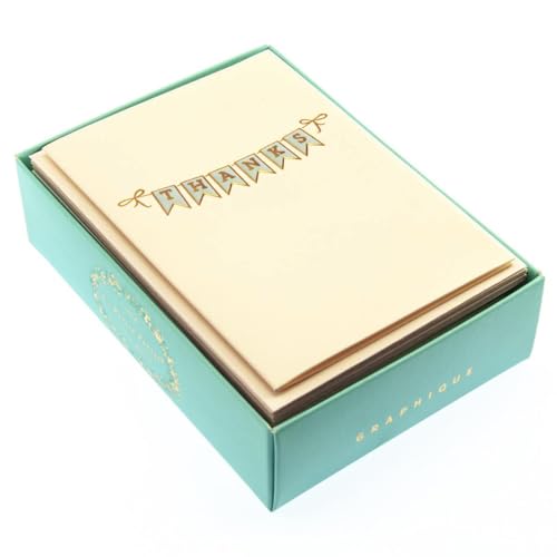 Image of inchGraphique Banner La Petite Presse Boxed Thank You Notes - 10 Embellished Gold Foil inch inchThanks inch inch Banner Blank Cards with Matching Envelopes, 3.25 inch inch x 4.75 inch inch inch (L1335CB)