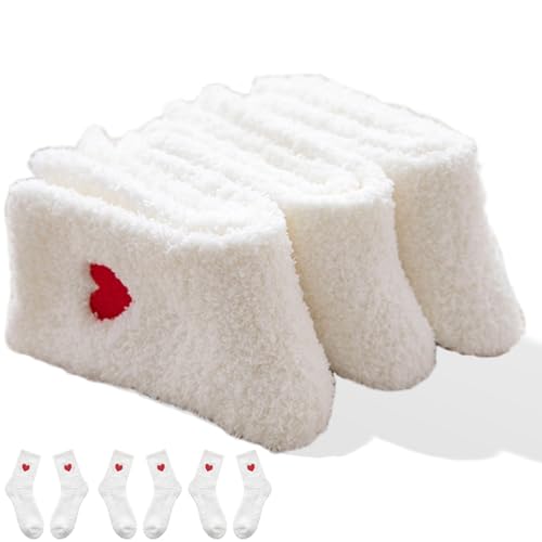 Image of Fuzzy Socks Heart Shaped 3,6 Pairs Winter Cozy Warm Socks for Women Indoor Comfy Home Sleeping Floor Sock