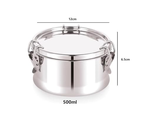 Image of Stainless Steel Leakproof Tri-Lock Lunch Box, Airtight Tiffin Box, Spill-Proof Mini Snack Container | Compact Snack Box for Kids & Adults, Office & School Use(Silver-500ml)