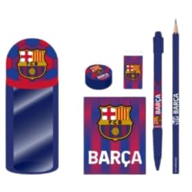 CERDÁ LIFE'S LITTLE MOMENTS F.C Barcelona Football Pencil Case 6 Pc Stationery Set for Boys, School, Office Supplies, Gift