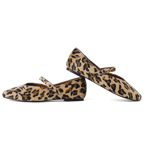 Image of Gothictor Women's Mesh Ballet Flats Round Toe Leopard Mary Jane Shoes Women | Cushioned Comfort, Easy to Style, Buckle Strap, Cheetah Print, Ballerina, Breathable, Wide Width, Non-Slip, Dressy Casual