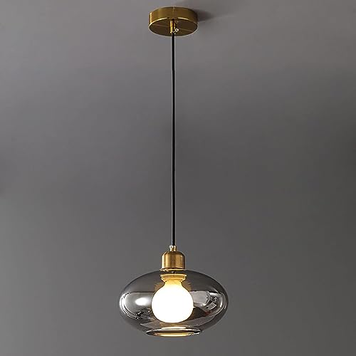 Luminaire suspendu double bulle en verre soufflé gris ambre pour îlot de cuisine vintage