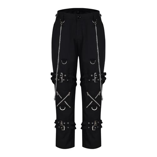 Men's Hip Hop Rock Punk Pants Techwear Cargo Pants Gothic Chain Buckle Strap Goth Rave Harem Pants4