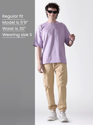 Image of Beyoung Cotton Solid Elastic with Drawstring Cargo Joggers for Men | Regular Fit | 2 Spacious Pockets | Smooth Texture