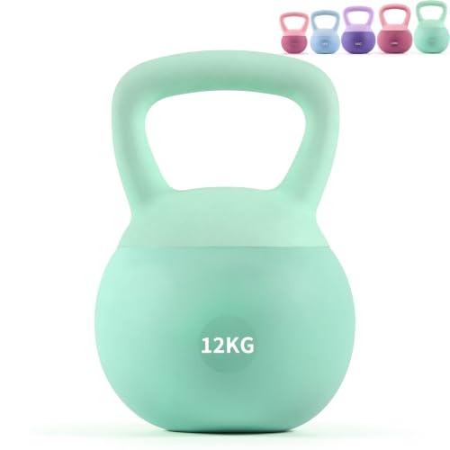 Fragraim Soft Kettlebell 12 kg - Bodenschonend und Leise Eisensand-Kugelhantel mit ergonomischem Griff für Training zu Hause Krafttraining - ideal für Damen und Herren - Grün