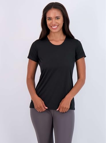 Image of Real Essentials 5 Pack: Women's Dry Fit Tech Stretch Short-Sleeve Crew Neck Athletic T-Shirt Available in Plus Size Set Medium