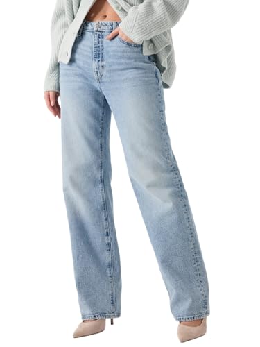 Image of GUESS High-Rise Straight Leg Jeans, Light Blue, 30