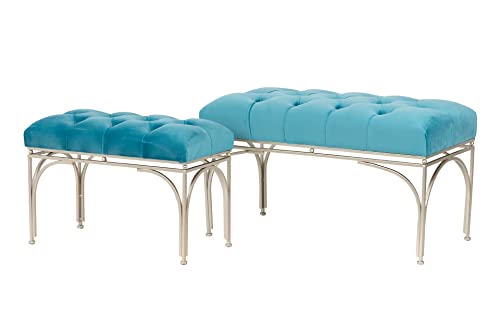 Adda Home Set 2 Pies De Cama, Hierro/Poliester, Azul/Dorado, 81X41X47-60X30X42 CM