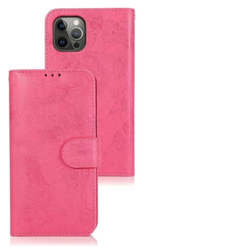 Étui iPhone 14 rose housse à rabat en cuir avec porte-carte magnétique