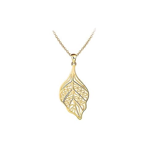 Hanessa Women's Jewellery Necklace and Leaf Pendant Gold Plated in Yellow Gold Gift for Valentine's Day for Women Cover
