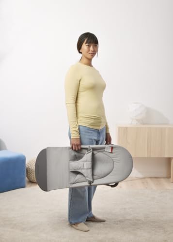 Image of BabyBjorn Bouncer Balance Soft, Light Gray, Woven /Jersey, Tri-Fabric | 2-in-1 Adjustable Baby Bouncer Seat and Toddler Chair, Newborn to Toddler (8-29 lbs), 4 Positions, Lightweight & Portable