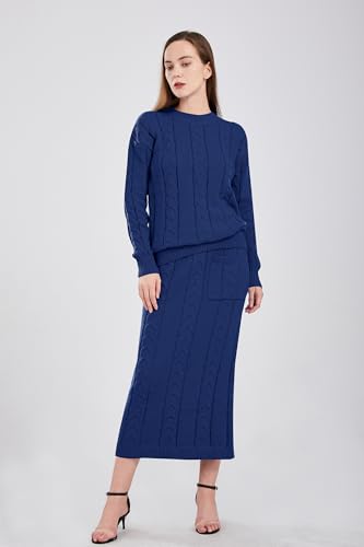 Image of utcoco Womens Sweater Sets Winter Chunky Cable Knit 2 Piece Outfits Sweater Skirt Set