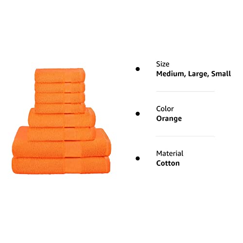 Belizzi Home 8 Piece Towel Set 100% Ring Spun Cotton, 2 Bath Towels 27X54, 2 Hand Towels 16X28 And 4 Washcloths 13X13 - Ultra Soft Highly Absorbent Machine Washable Hotel Spa Quality - Orange #TOP6